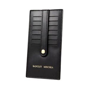 Badgley Mischka Black Leather Card Holder – Slim Luxe Organizer w/ Gold Detail